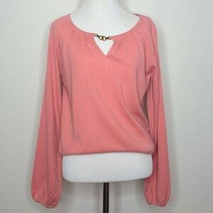 Tory Burch Gemini Link Cashmere Sweater Peach Keyhole Gold Hardware Size Small